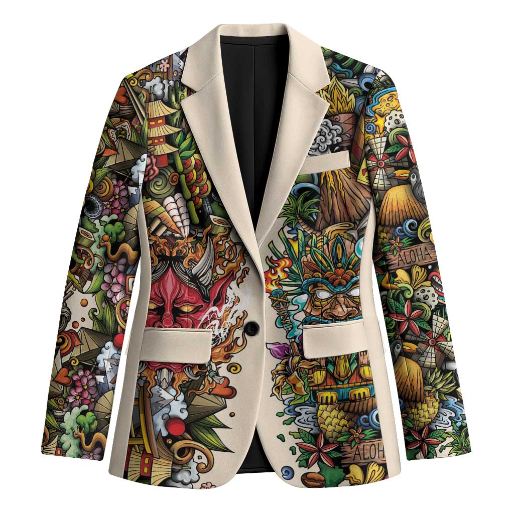 Hawaii And Japan Blazer Tiki With Oni Mask LT05 Unisex Colorful - Polynesian Pride