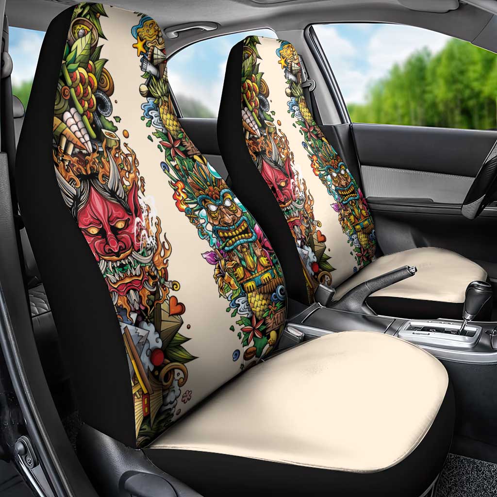 Hawaii And Japan Car Seat Cover Tiki With Oni Mask LT05 - Polynesian Pride
