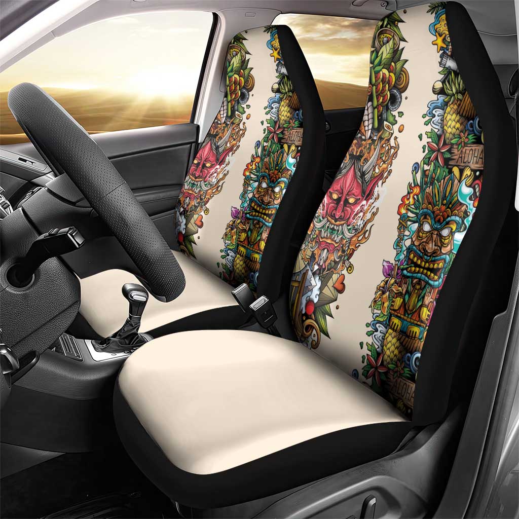 Hawaii And Japan Car Seat Cover Tiki With Oni Mask LT05 - Polynesian Pride
