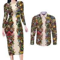 Hawaii And Japan Couples Matching Long Sleeve Bodycon Dress and Long Sleeve Button Shirt Tiki With Oni Mask LT05 Colorful - Polynesian Pride