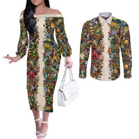 Hawaii And Japan Couples Matching Off The Shoulder Long Sleeve Dress and Long Sleeve Button Shirt Tiki With Oni Mask LT05 Colorful - Polynesian Pride
