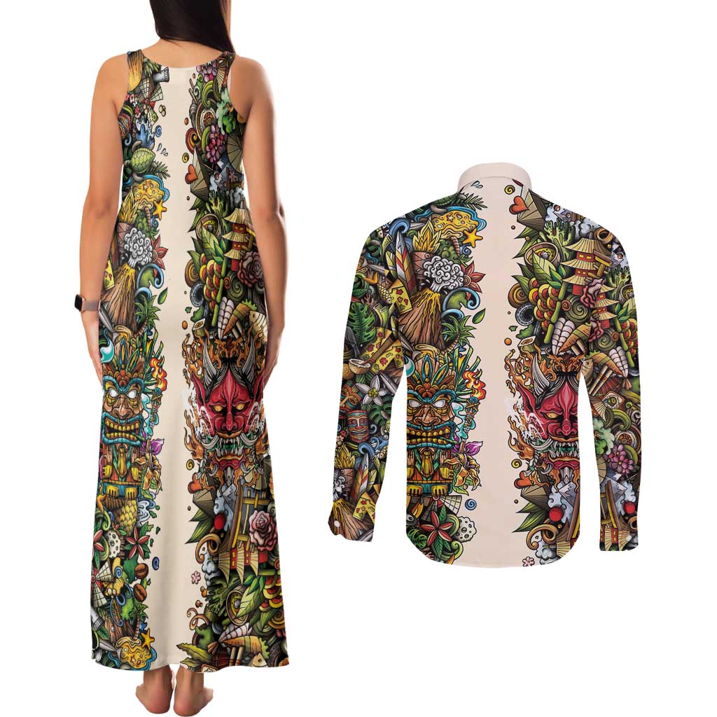Hawaii And Japan Couples Matching Tank Maxi Dress and Long Sleeve Button Shirt Tiki With Oni Mask LT05 - Polynesian Pride