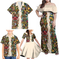 Hawaii And Japan Family Matching Off Shoulder Maxi Dress and Hawaiian Shirt Tiki With Oni Mask - Polynesian Pride
