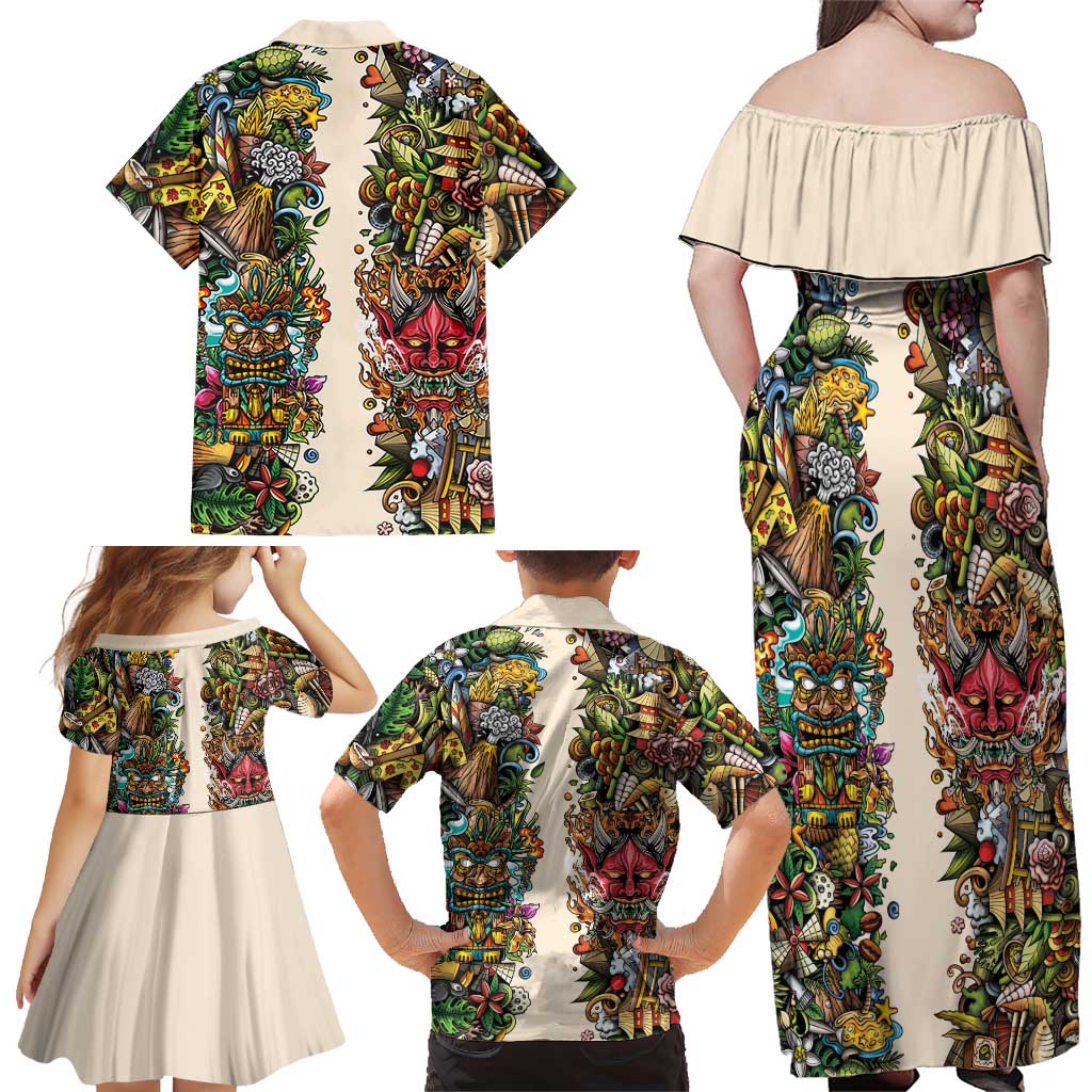 Hawaii And Japan Family Matching Off Shoulder Maxi Dress and Hawaiian Shirt Tiki With Oni Mask - Polynesian Pride