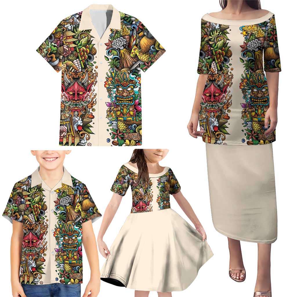 Hawaii And Japan Family Matching Puletasi and Hawaiian Shirt Tiki With Oni Mask - Polynesian Pride