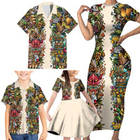 Hawaii And Japan Family Matching Short Sleeve Bodycon Dress and Hawaiian Shirt Tiki With Oni Mask - Polynesian Pride