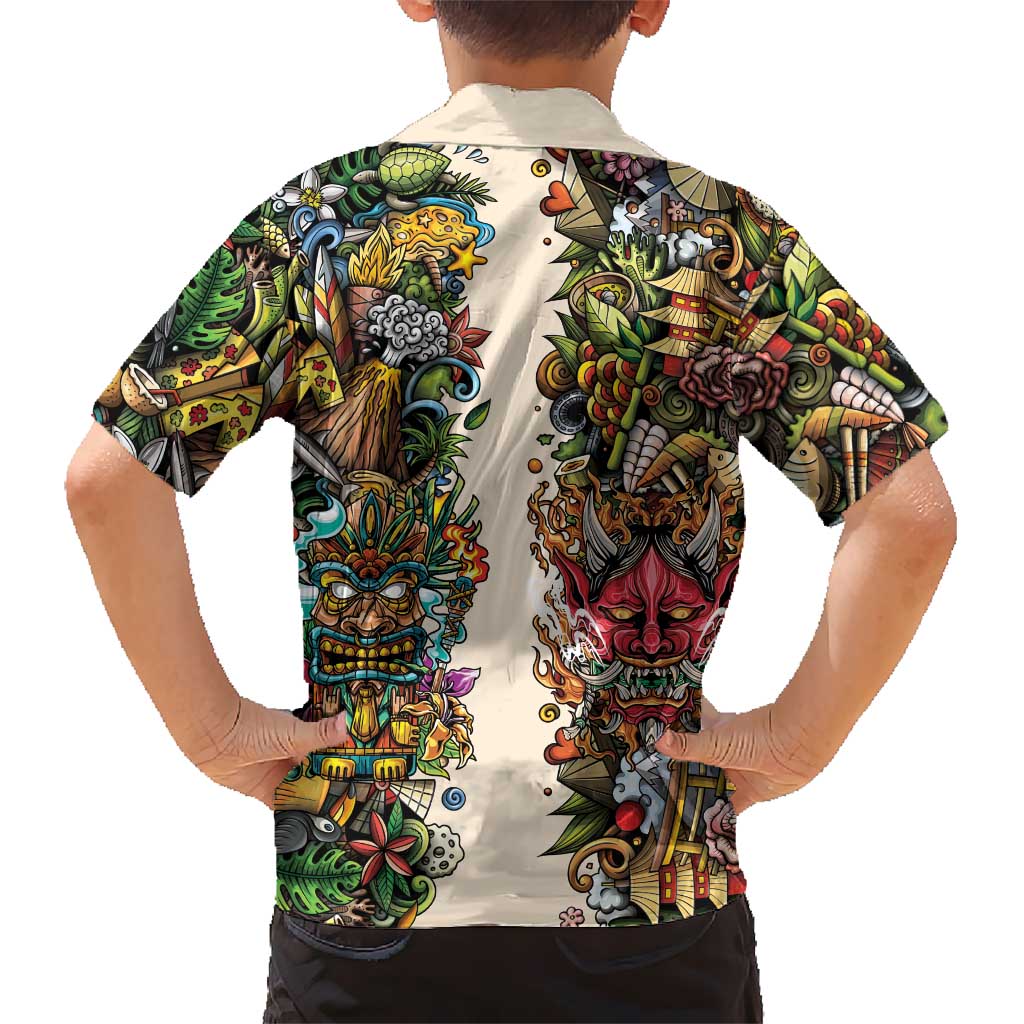 Hawaii And Japan Family Matching Summer Maxi Dress and Hawaiian Shirt Tiki With Oni Mask LT05 - Polynesian Pride