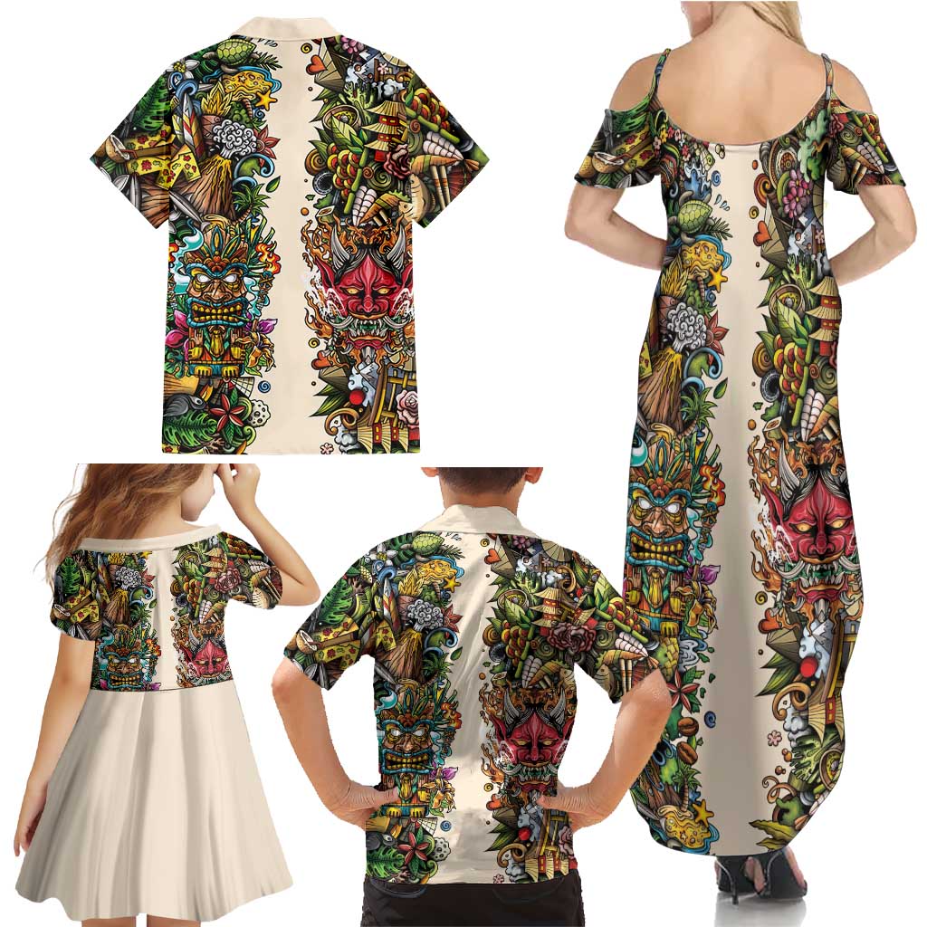 Hawaii And Japan Family Matching Summer Maxi Dress and Hawaiian Shirt Tiki With Oni Mask LT05 - Polynesian Pride