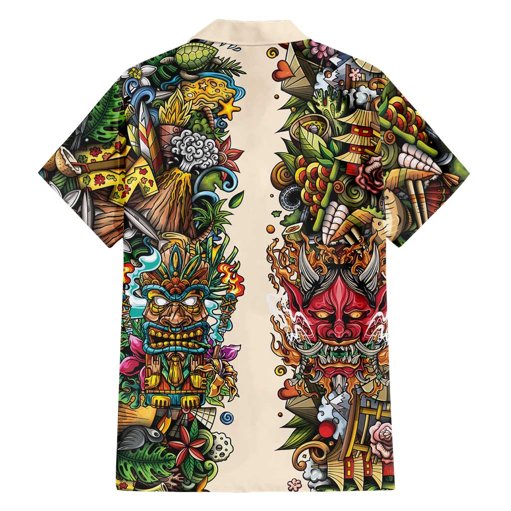 Hawaii And Japan Family Matching Summer Maxi Dress and Hawaiian Shirt Tiki With Oni Mask LT05 - Polynesian Pride