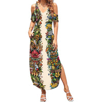 Hawaii And Japan Family Matching Summer Maxi Dress and Hawaiian Shirt Tiki With Oni Mask LT05 Mom's Dress Colorful - Polynesian Pride