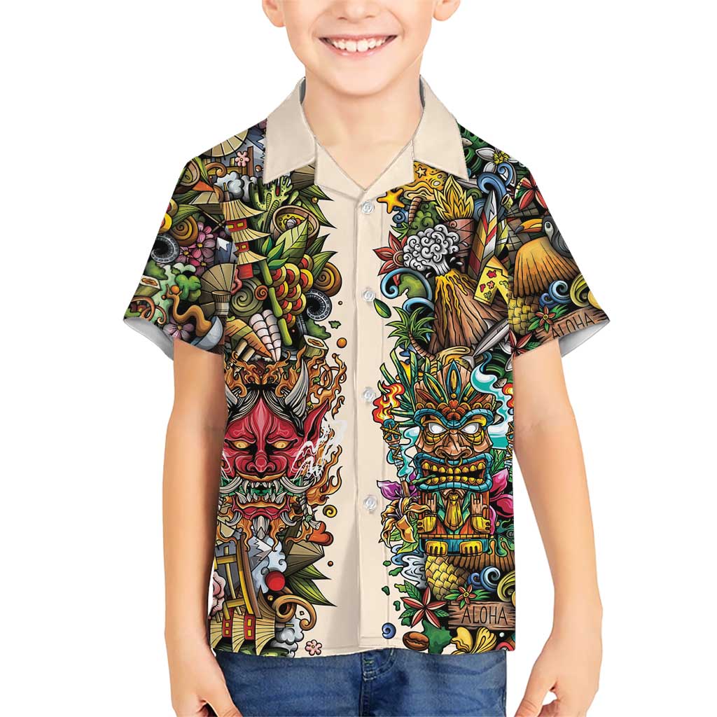 Hawaii And Japan Family Matching Summer Maxi Dress and Hawaiian Shirt Tiki With Oni Mask LT05 Son's Shirt Colorful - Polynesian Pride