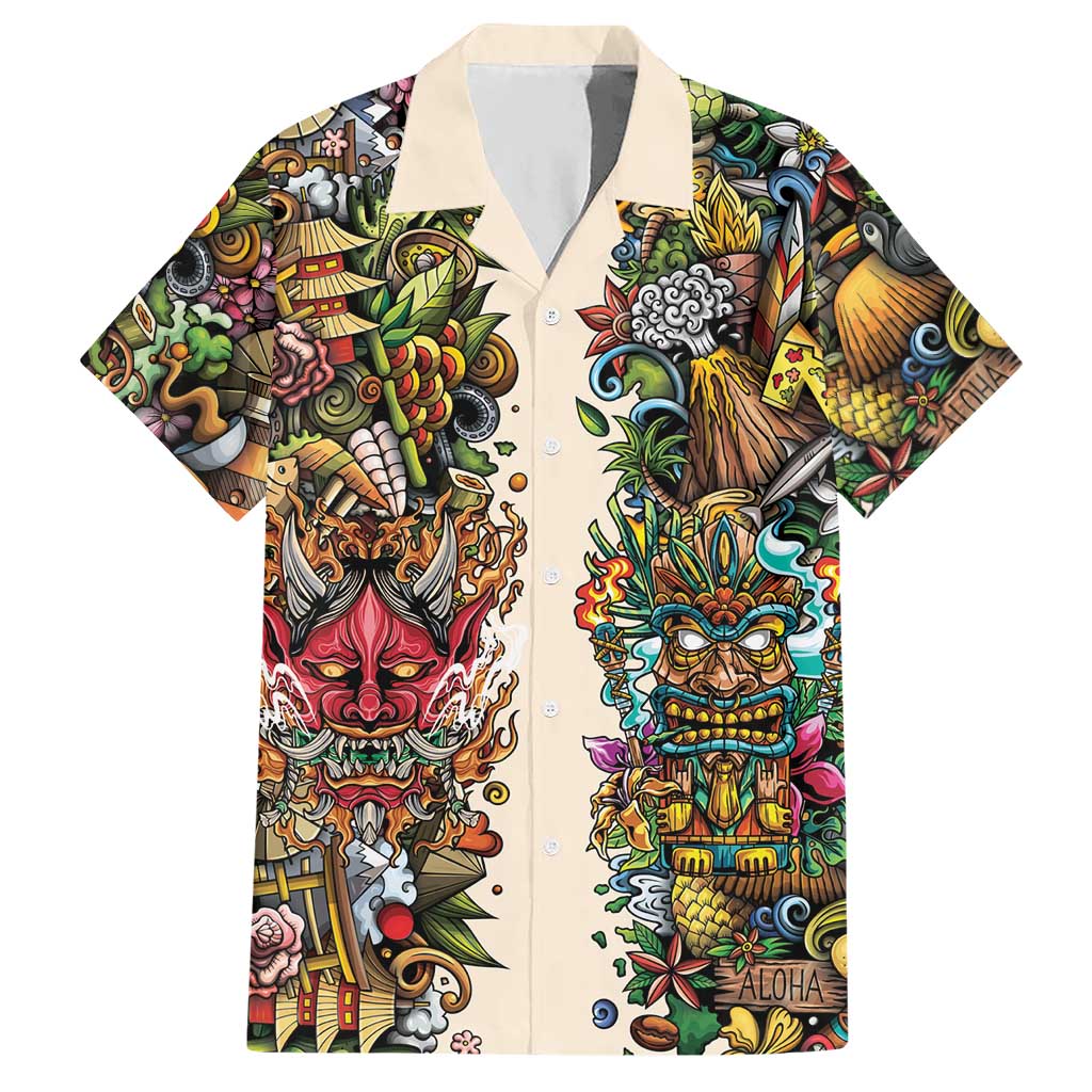 Hawaii And Japan Hawaiian Shirt Tiki With Oni Mask LT05 Colorful - Polynesian Pride