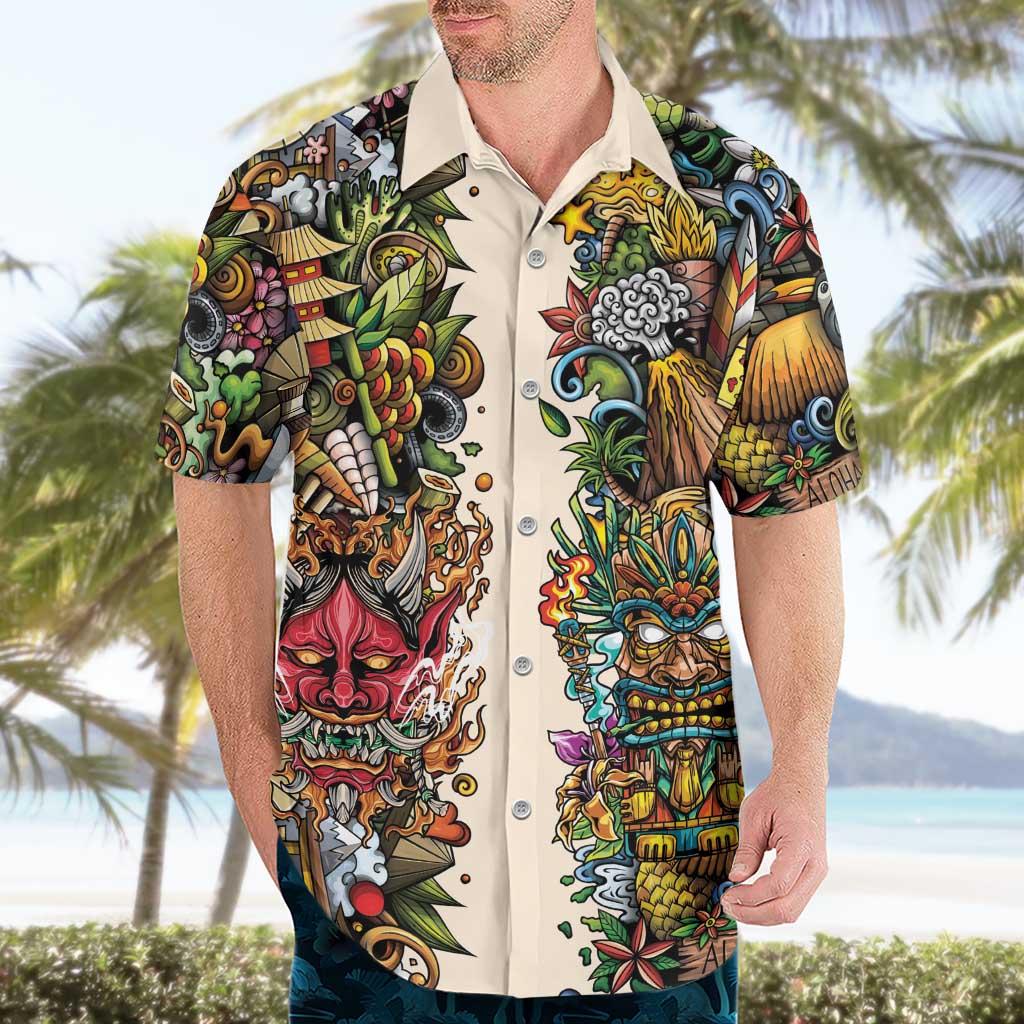 Hawaii And Japan Hawaiian Shirt Tiki With Oni Mask LT05 - Polynesian Pride