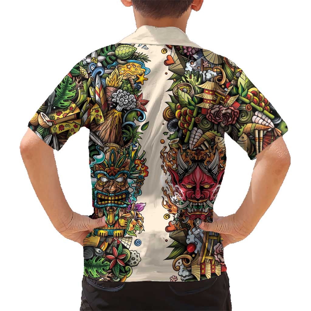 Hawaii And Japan Hawaiian Shirt Tiki With Oni Mask LT05 - Polynesian Pride