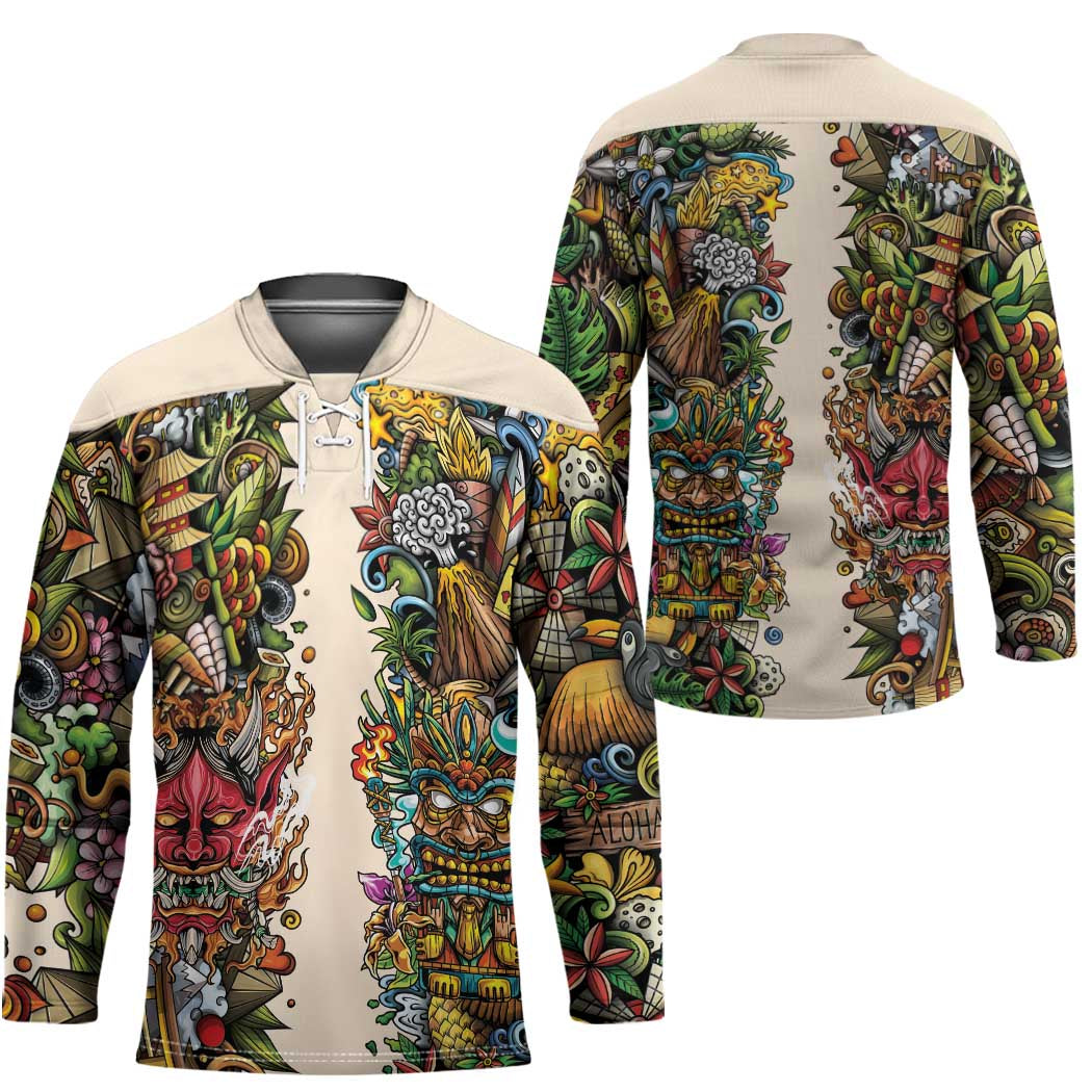 Hawaii And Japan Hockey Jersey Tiki With Oni Mask LT05 - Polynesian Pride