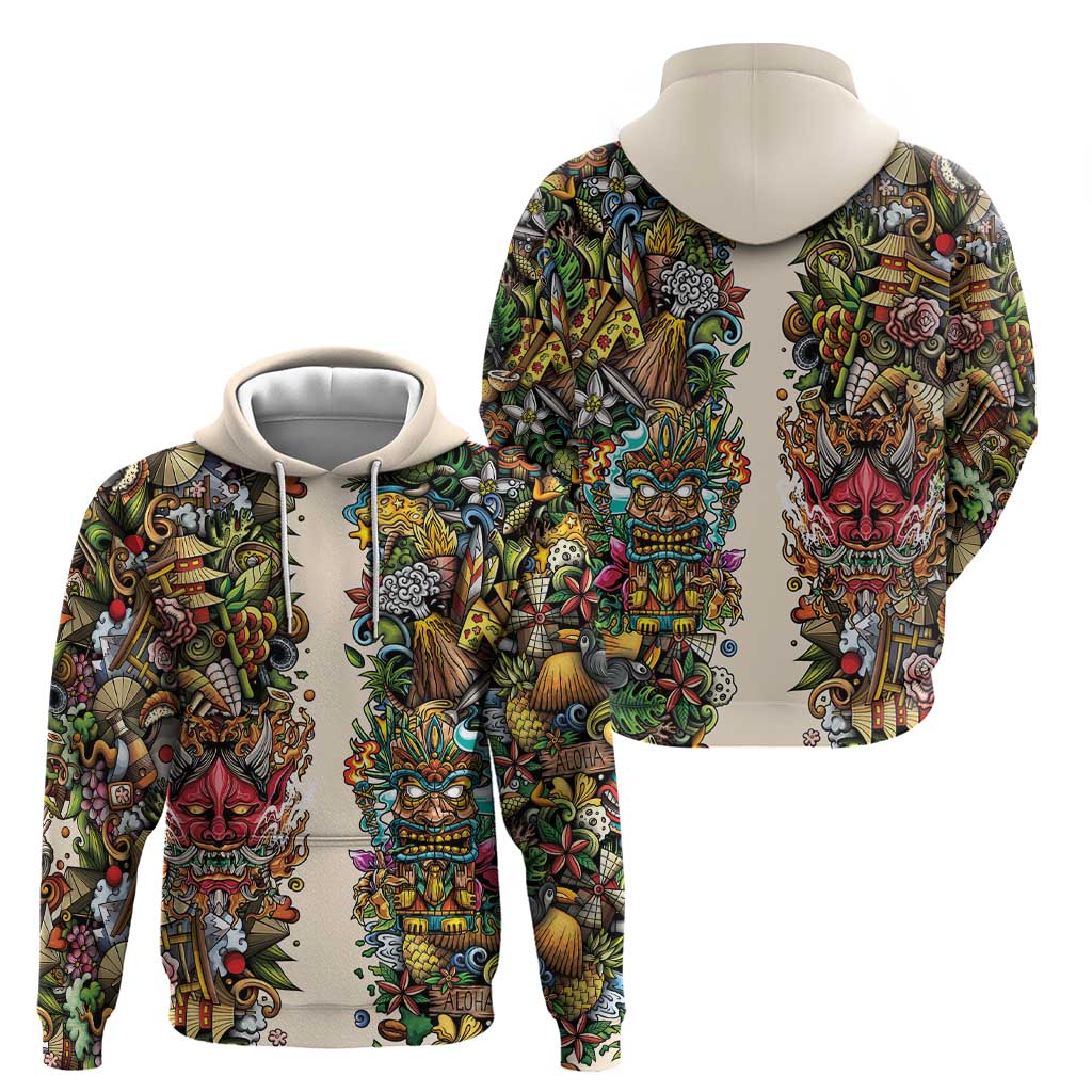 Hawaii And Japan Hoodie Tiki With Oni Mask LT05 - Polynesian Pride