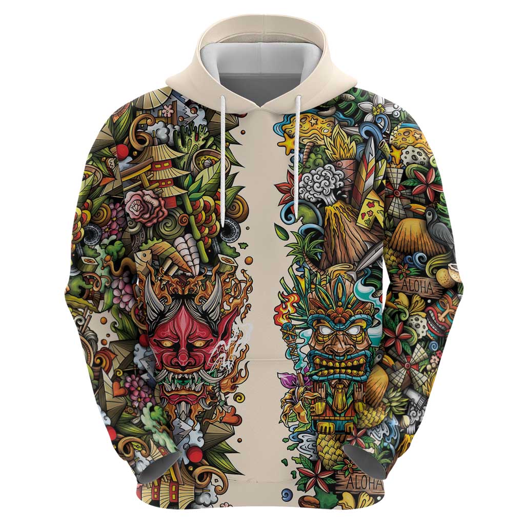 Hawaii And Japan Hoodie Tiki With Oni Mask LT05 - Polynesian Pride