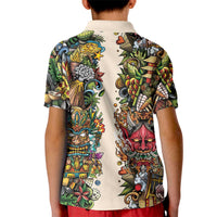 Hawaii And Japan Kid Polo Shirt Tiki With Oni Mask - Polynesian Pride