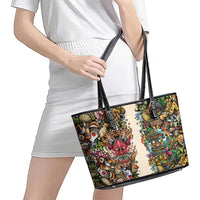 Hawaii And Japan Leather Tote Bag Tiki With Oni Mask LT05 - Polynesian Pride