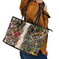 Hawaii And Japan Leather Tote Bag Tiki With Oni Mask LT05 - Polynesian Pride