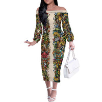 Hawaii And Japan Off The Shoulder Long Sleeve Dress Tiki With Oni Mask - Polynesian Pride
