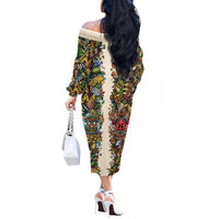 Hawaii And Japan Off The Shoulder Long Sleeve Dress Tiki With Oni Mask - Polynesian Pride