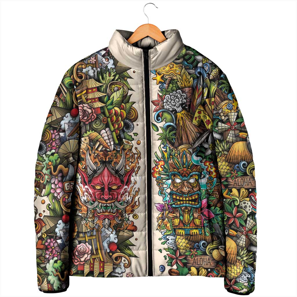 Hawaii And Japan Padded Jacket Tiki With Oni Mask LT05 - Polynesian Pride