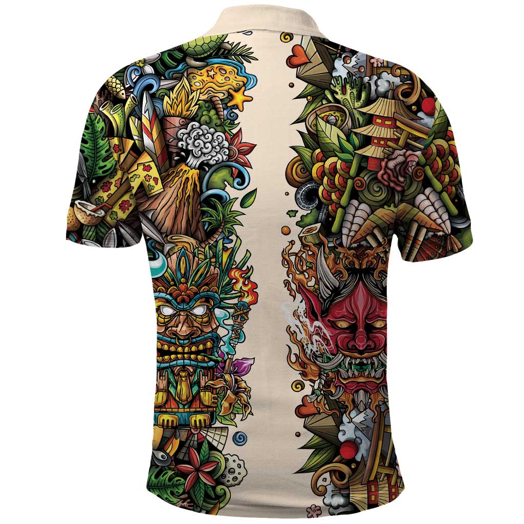 Hawaii And Japan Polo Shirt Tiki With Oni Mask LT05 - Polynesian Pride