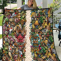 Hawaii And Japan Quilt Tiki With Oni Mask LT05 Colorful - Polynesian Pride