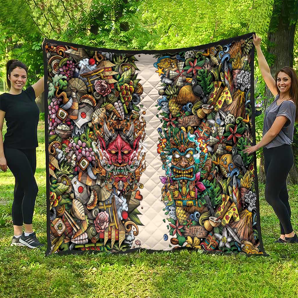 Hawaii And Japan Quilt Tiki With Oni Mask LT05 - Polynesian Pride
