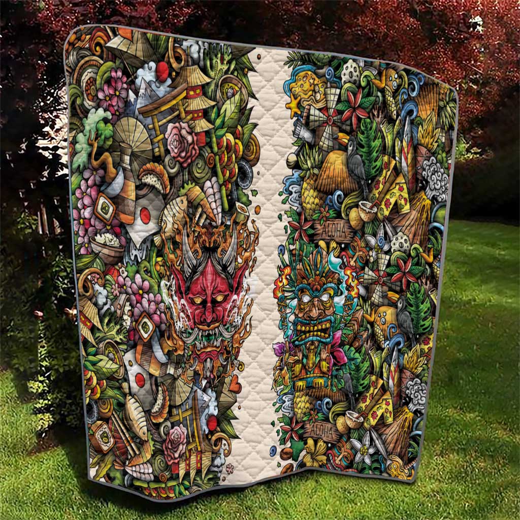 Hawaii And Japan Quilt Tiki With Oni Mask LT05 - Polynesian Pride
