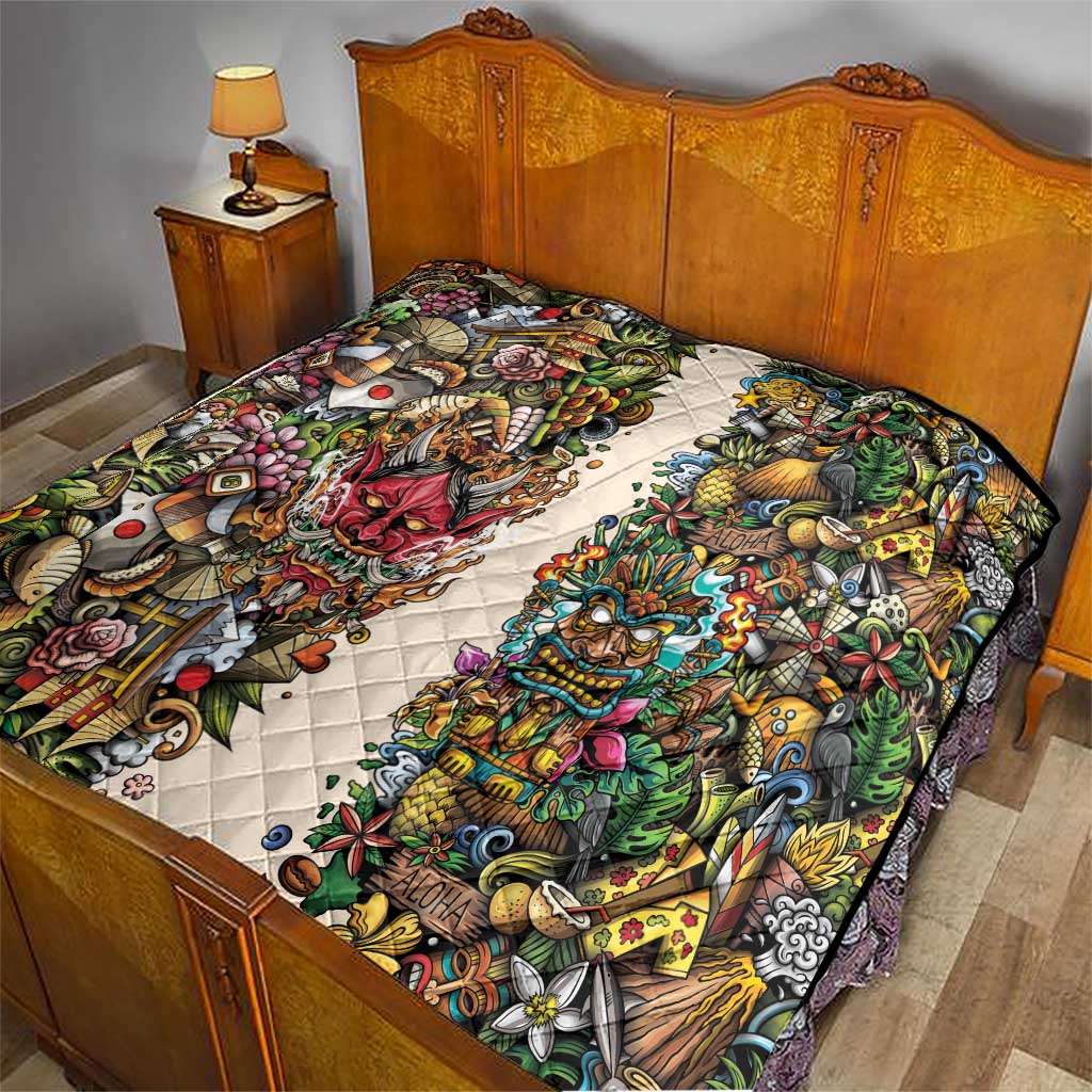 Hawaii And Japan Quilt Tiki With Oni Mask LT05 - Polynesian Pride