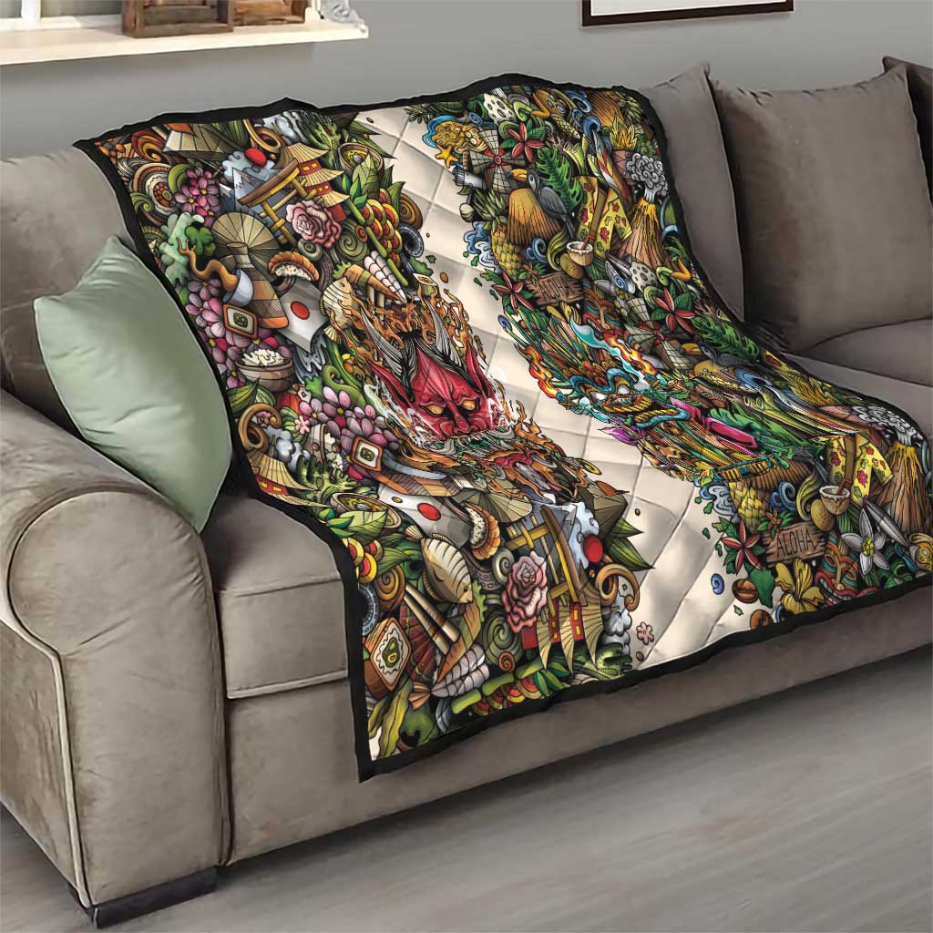 Hawaii And Japan Quilt Tiki With Oni Mask LT05 - Polynesian Pride