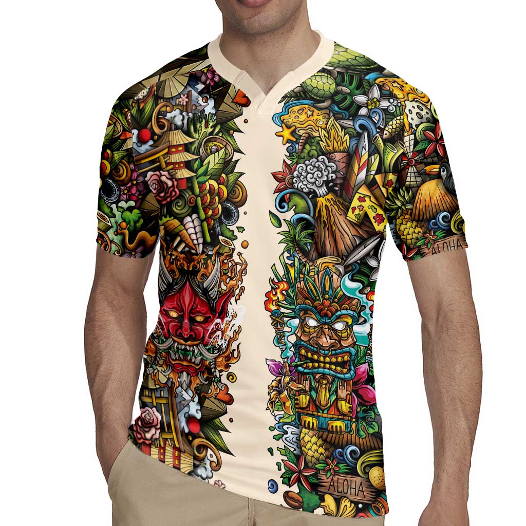 Hawaii And Japan Rugby Jersey Tiki With Oni Mask LT05 - Polynesian Pride