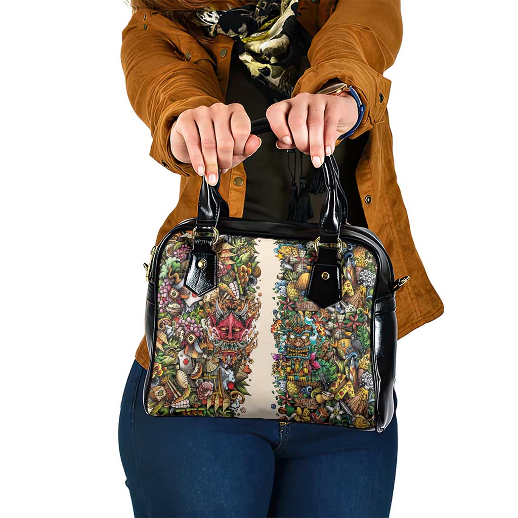 Hawaii And Japan Shoulder Handbag Tiki With Oni Mask - Polynesian Pride