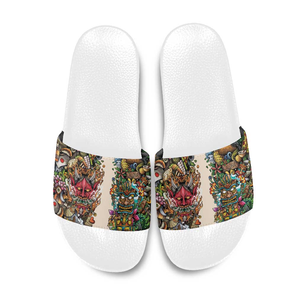 Hawaii And Japan Slide Sandals Tiki With Oni Mask LT05 Colorful - Polynesian Pride