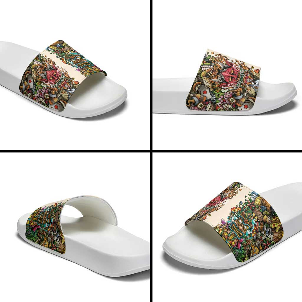 Hawaii And Japan Slide Sandals Tiki With Oni Mask LT05 - Polynesian Pride
