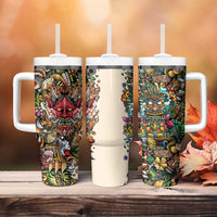 Hawaii And Japan Tumbler With Handle Tiki With Oni Mask LT05 - Polynesian Pride