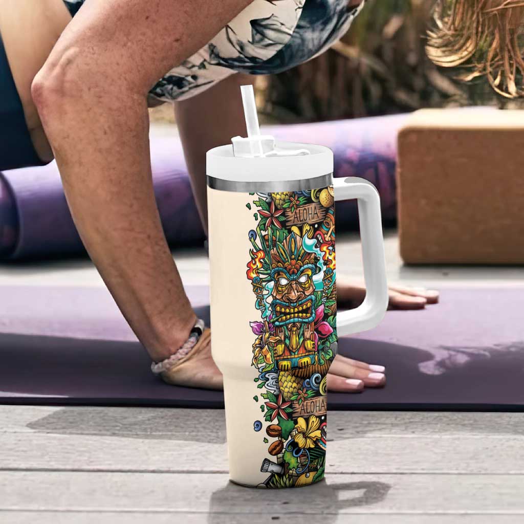 Hawaii And Japan Tumbler With Handle Tiki With Oni Mask LT05 - Polynesian Pride