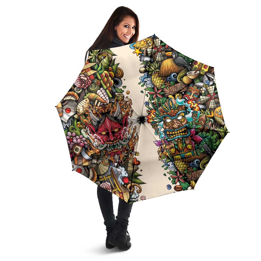 Hawaii And Japan Umbrella Tiki With Oni Mask LT05 - Polynesian Pride