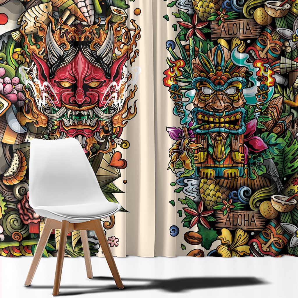 Hawaii And Japan Window Curtain Tiki With Oni Mask LT05 - Polynesian Pride