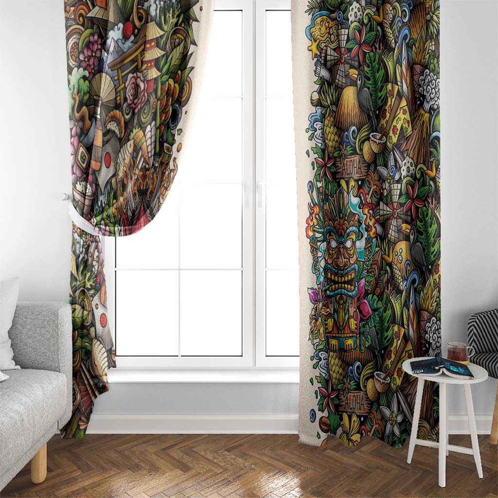 Hawaii And Japan Window Curtain Tiki With Oni Mask LT05 - Polynesian Pride