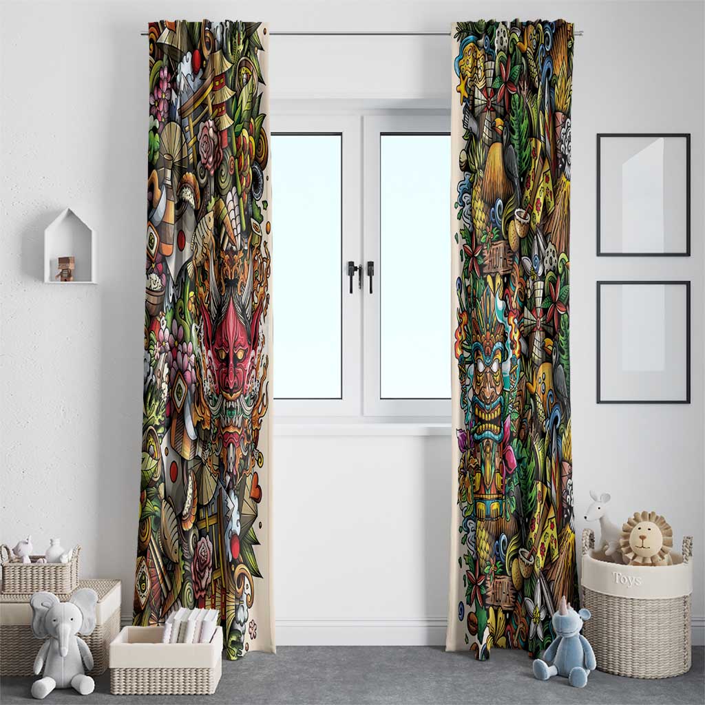Hawaii And Japan Window Curtain Tiki With Oni Mask LT05 - Polynesian Pride