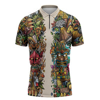 Hawaii And Japan Zipper Polo Shirt Tiki With Oni Mask LT05 Colorful - Polynesian Pride