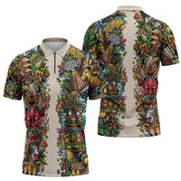 Hawaii And Japan Zipper Polo Shirt Tiki With Oni Mask LT05 - Polynesian Pride
