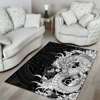 Hawaiian And Japanese Culture Area Rug Irezumi Dragon With Polynesian Pattern Black LT05 - Polynesian Pride