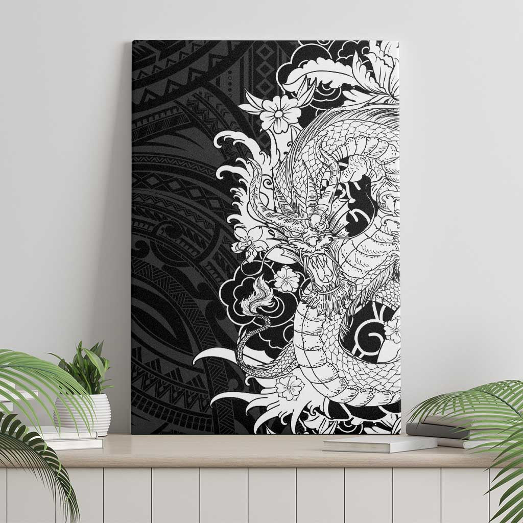 Hawaiian And Japanese Culture Canvas Wall Art Irezumi Dragon With Polynesian Pattern Black LT05 - Polynesian Pride