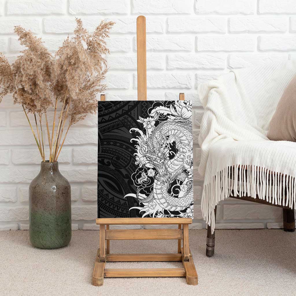 Hawaiian And Japanese Culture Canvas Wall Art Irezumi Dragon With Polynesian Pattern Black LT05 - Polynesian Pride
