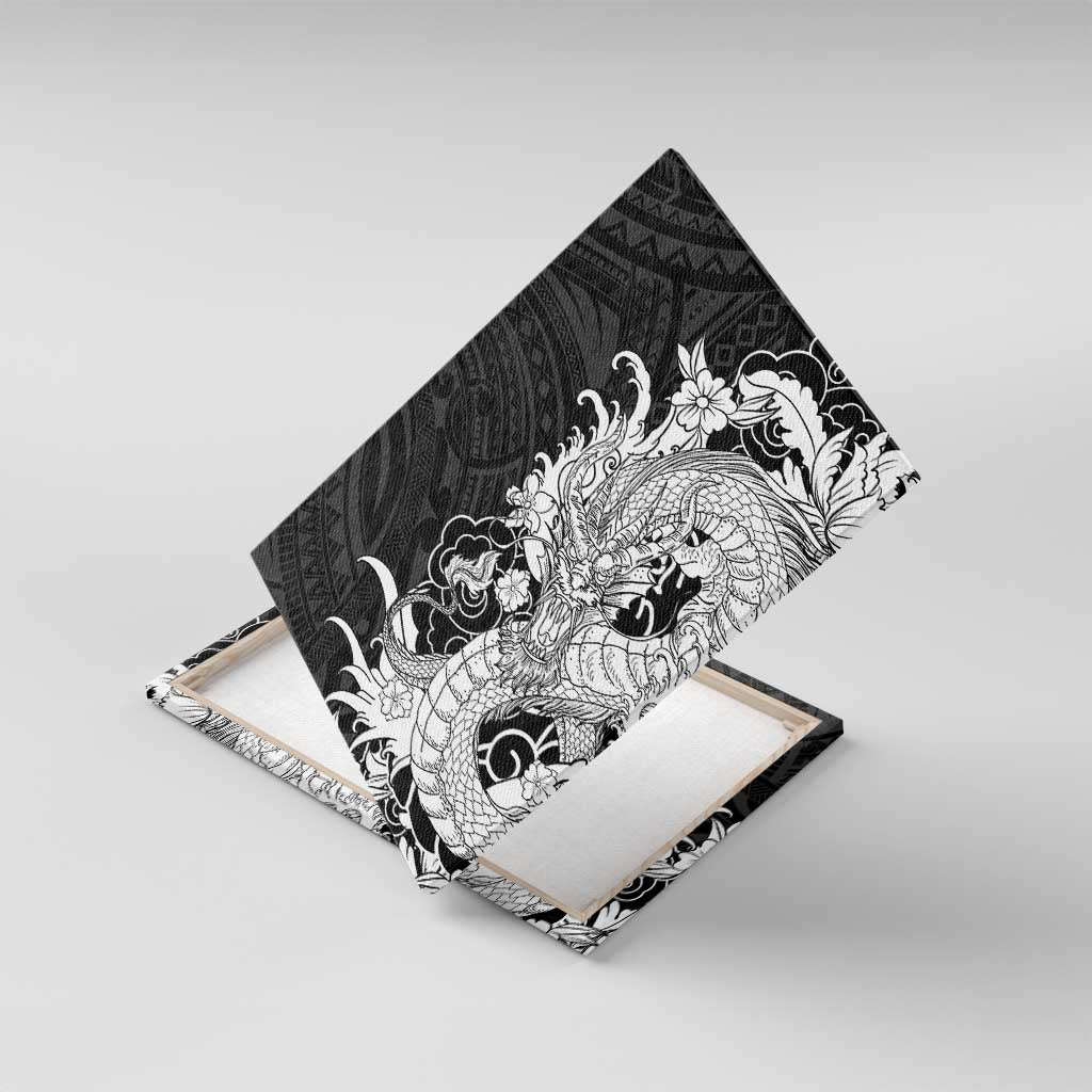 Hawaiian And Japanese Culture Canvas Wall Art Irezumi Dragon With Polynesian Pattern Black LT05 With Frame Black - Polynesian Pride