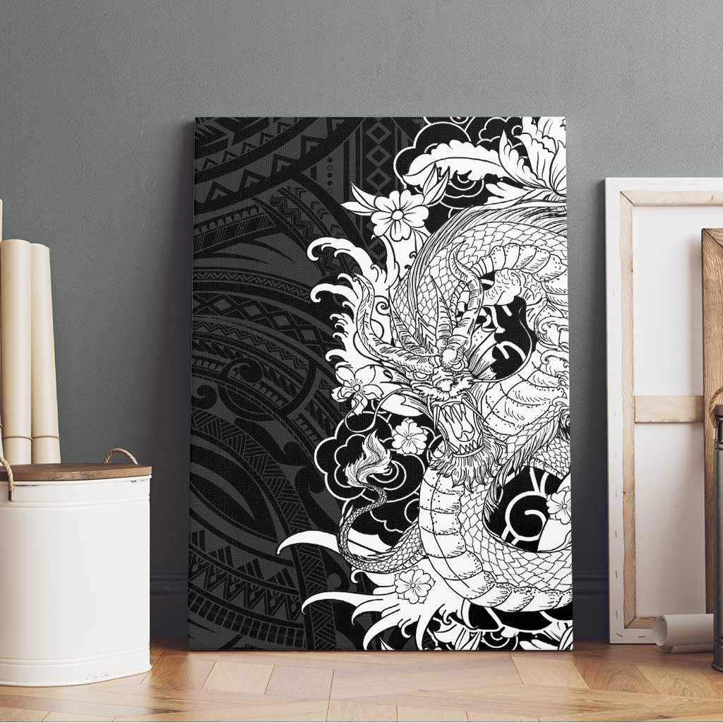 Hawaiian And Japanese Culture Canvas Wall Art Irezumi Dragon With Polynesian Pattern Black LT05 - Polynesian Pride